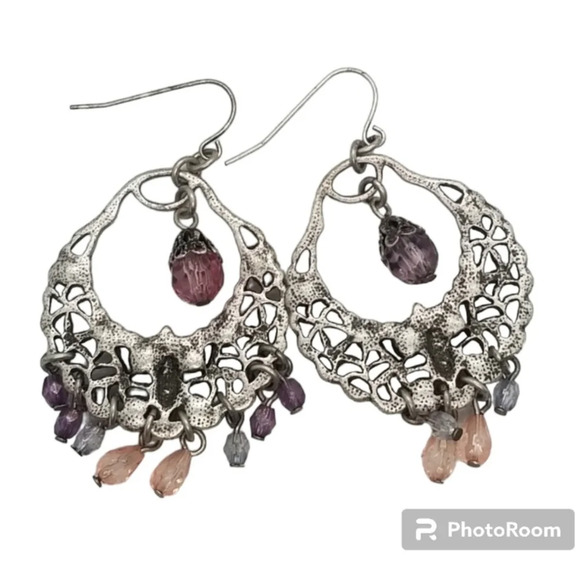 VINTAGE STERLING SILVER & RHINESTONE DROP STATEMENT EARRINGS - Picture 6 of 6